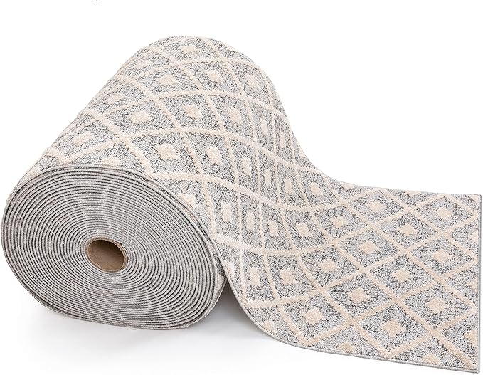 Well Woven Custom Size Hallway Stair Runner - Choose Your Length - Ainsley Grey Diamond Trellis Geometric Tribal - 31 Inches Wide x 85 Feet Long Runner (31" x 85' Runner) Rug