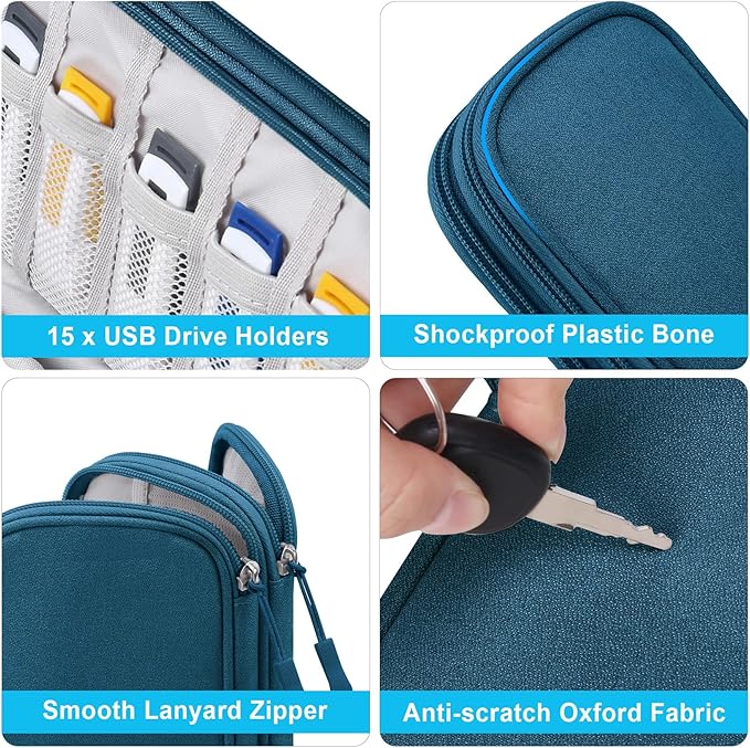 Lacdo USB Flash Drive Case Thumb Drive Holder Case Organizer Portable Electronic Accessories Storage Bag for SanDisk/SamData/Samsung USB Flash Drives Jump Drive Memory Stick, SD Card, Cable, Green