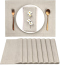 D'Moksha Homes Linen Natural Placemats Set of 8-100% Pure Linen Placemats 14 x 19 Inch for Valentines, Spring, Easter - Handcrafted and Machine Washable
