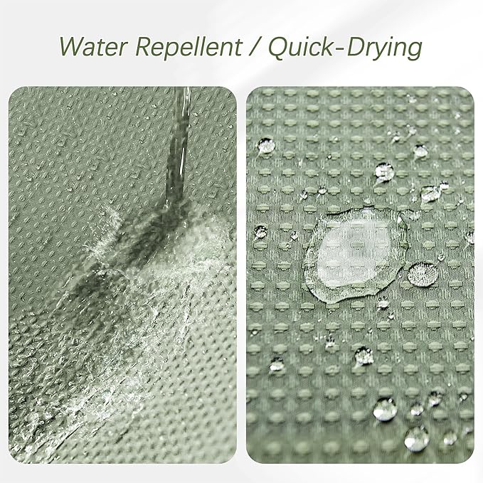 PANGSINNE Waterproof Fabric Shower Curtain Extra Long Waffle Weave Heavy Duty Bathroom Shower Curtain Set, 256GSM Weighted Thick Shower Curtain with 12 Rust-Resistant Hooks,72Wx84H Sage Green