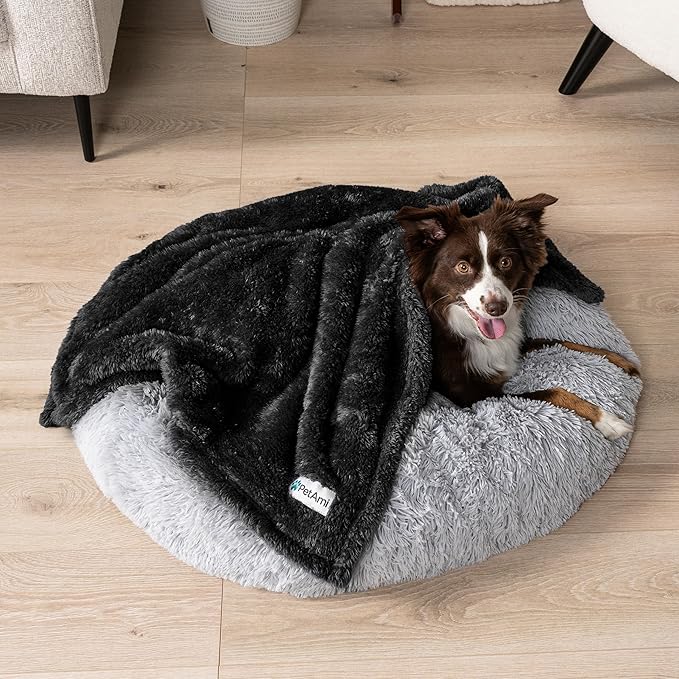 PetAmi Fluffy Soft Dog & Cat Blanket - Black Sherpa Fleece, Calming Pet Blanket for Couch, Small 24x32
