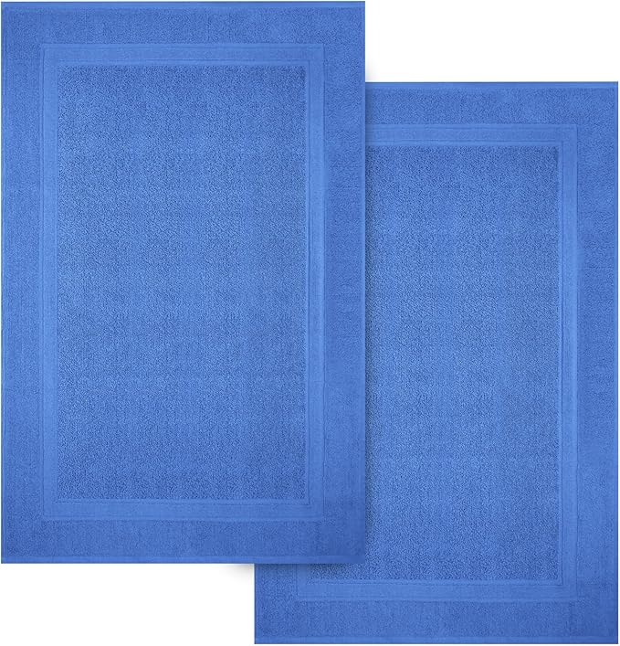 Infinitee Xclusives Premium Cotton Bath Mats for Bathroom – Pack of 2 | 34x22 Inches | Ultra Soft, Super Absorbent, Non-Slip, Machine Washable Mats (Eloquent Blue) [Not a Rug]
