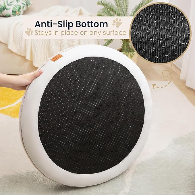 pawtnerz Round Donut Dog Bed – Luxury Orthopedic Dog Beds with Memory Foam – Calming Bolster Pet Bed, Water-Resistant, Washable Plush Cover, Premium Zipper – Small Dogs & Cats (21 Inches)