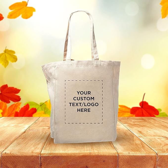 DISCOUNT PROMOS Custom Cotton Canvas Tote Bags (Set of 10) - Personalized, Reusable & Eco-Friendly - Perfect for Grocery, Promotions, Branding - Natural Color, 14.25"X15.5"X5", 10 OZ Cotton
