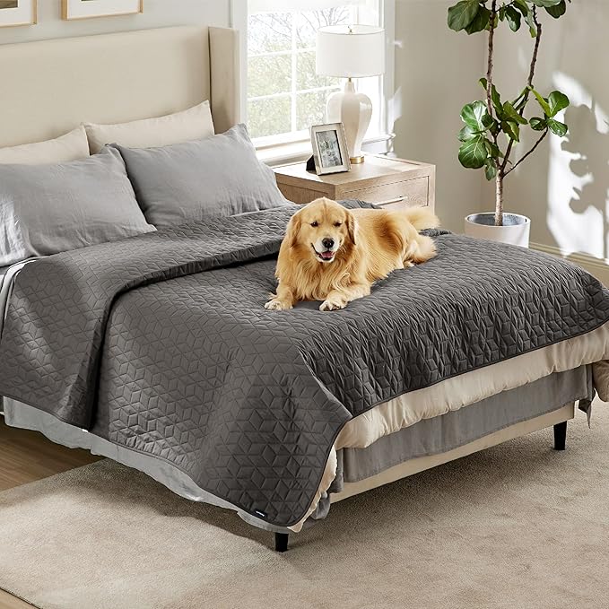 Bedsure 100% Waterproof Couch Cover for Dogs Washable - Non Slip Waterproof Dog Blanket for Bed, Lightweight Furniture Protector Durable for Pet Puppy with Non-Slip Bottom, Dark Grey, 82x120IN