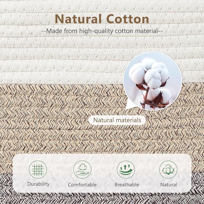 ECDYQXVU Cotton Rope Basket, Storage Baskets with Handle, 15x10x9 Inch Woven Basket for Shelves, Laundry, Towels, Clothes, Books, (Gradient Brown 1 Pack)