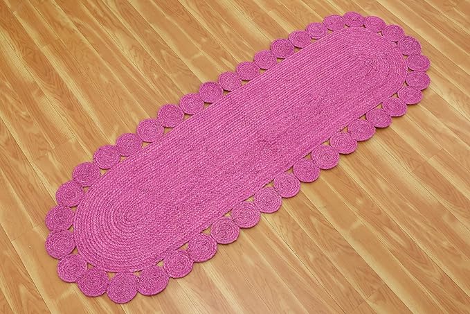 Runner - Oval Rug 2.6x20 Area Rug Kilim Rug Pink Solid Design 0.27 inches ThickIndoor Outdoor Rug Flatweave Rug High Traffic Area Home & Foyer Corridor Hallway & Stair Runner