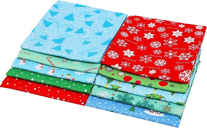 Craftido -25 Options- 100% Cotton Quilting Fabric Bundles 10pcs Fat Quarters 18”x21”-Medium Weight 5.2 oz- Soft Cotton for Quilting, Sewing Project, Patchwork, DIY Crafts - Christmas