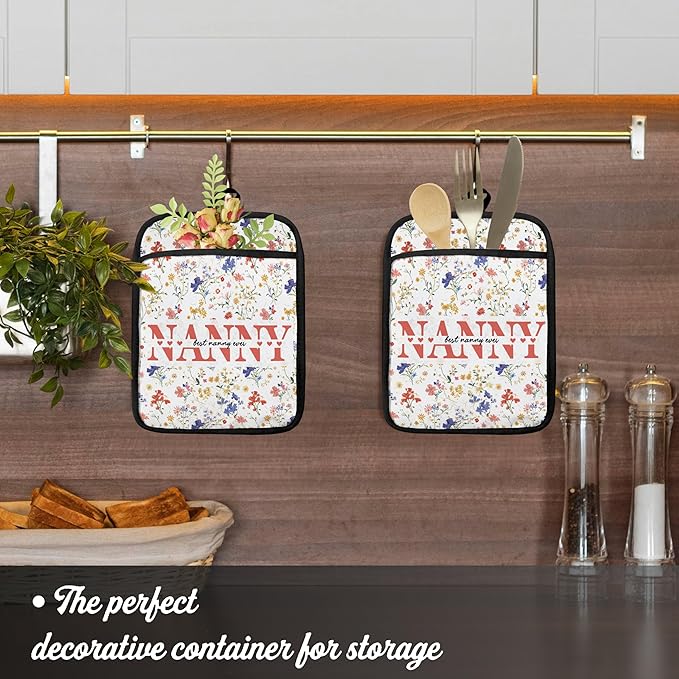 Nanny Gifts Floral Pot Holders, Mother's Day Birthday Gifts for Nanny from Grandkids Grandsons Granddaughters Canvas Pot Holders for Women,Potholders for Kitchens