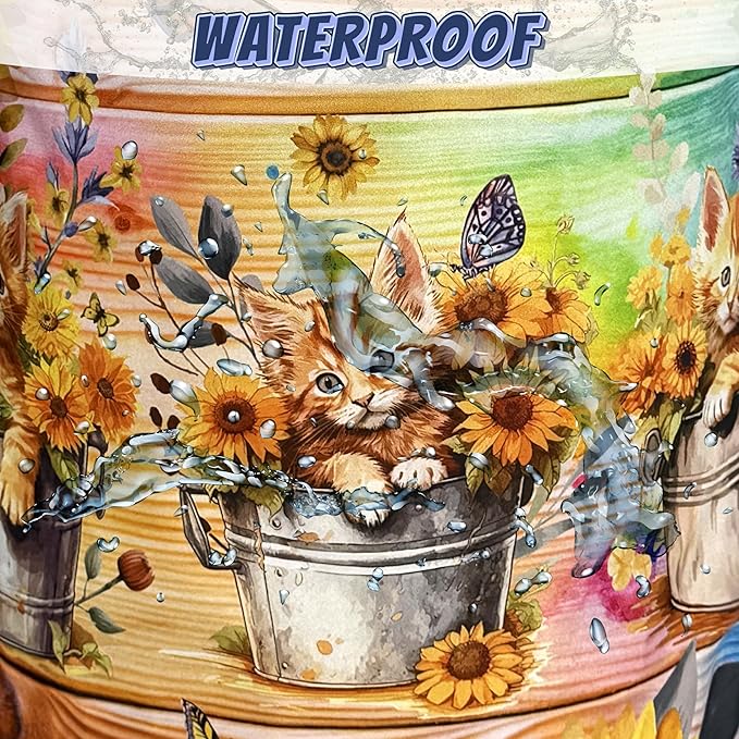 Cute Cats Sunflower Laundry Basket Oxford Cloth Animals Flower Funny Laundry Hamper With Handle Portable Clothes Storage Basket Foldable Laundry Bag 18.9"x16.5" For Laundry Room/Bedroom/Bathrooms