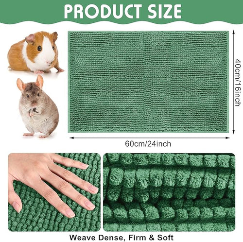 Amylove 4 Pcs Guinea Pig Cage Liner Guinea Pig Bedding Dog Door Mat for Muddy Pet Paws Washable Chenille Pee Pads Small Animal Sleeping Bed for Bunny Hamster(16 x 24 Inch,Rectangular,Dark Green)