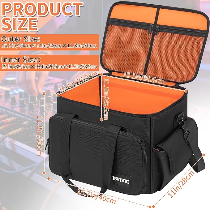 IBVIVIC DJ Cable File Bag With Adjustable Dividers, Dj Gig Bag for Cables, Cords, DJ Gear, Sound Instrument and Accessories, Cable Organizer Bag 16L x 11W x 12H inch