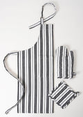 1 Oven Mitt, 1 PotHolder & 1 Kitchen Apron Set - Durable Heat Resistant Gloves - Thick Mittens for Kitchen - Suitable for Cooking, Baking, Grilling – for Men & Women – Black Stripes - Casa De Lan