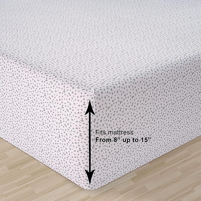 LANE LINEN Queen Fitted Sheet, 100% Organic Cotton Fitted Bed Sheets, 3 Pc Set(1 Fitted Sheet,2 Pillowcases) Percale Weave, Breathable, Fits Mattress Upto 15" Deep - White(Grey Dot)(No Flat Sheet)