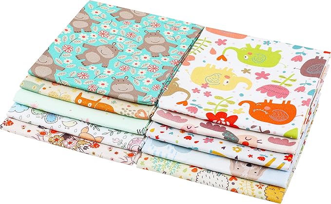 Craftido -25 Options- 100% Cotton Quilting Fabric Bundles 10pcs Fat Quarters 18”x21”-Medium Weight 5.2 oz- Soft Cotton for Quilting, Sewing Project, Patchwork, DIY Crafts – Wild Animal