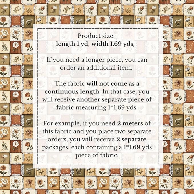 Autumn Lace Blossom Patchwork Cotton Fabric – Warm Beige & Brown Floral Patchwork Print Cotton 140 GSM, Panel 61 x 36.6 Inches, Pre-Cut Sewing Fabric Panel for Quilting, Crafts & Home Decor(USA Size)