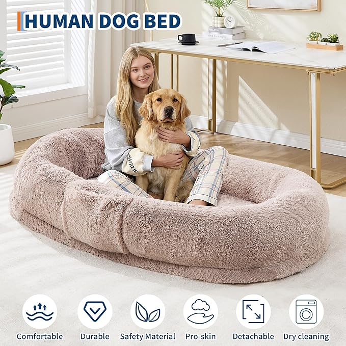 Festisoul Large Plush Dog Bed with Raised Headrest, Orthopedic Pet Bed for Dogs & Cats, Washable Fleece Pet Bed for Large Breeds, Milk Ka (19x14x9 Inches)