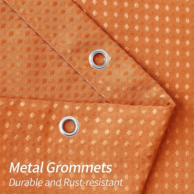 MitoVilla Orange Waffle Small Stall Shower Curtain 36 x 72, Half Size Fabric Narrow Shower Curtains for Bathroom Decor, 36 inch Weighted Shower Curtain Set with Plastic Hooks, Burnt Orange