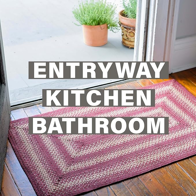 Homespice Autumn Maple Jute Braided Oval Rugs 27x45 - Burgundy and Tan Primitive Kitchen Rugs for Country Decor