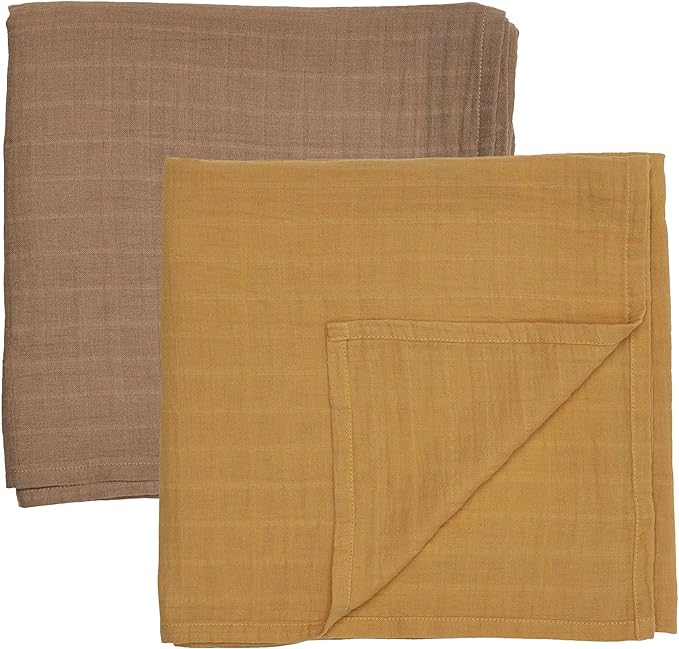 Huxie Swaddle - 100% Organic Cotton - Muslin Swaddle Blankets for Newborn, 47" x 47" 2-Pack (Autumn Yellow/Natural)