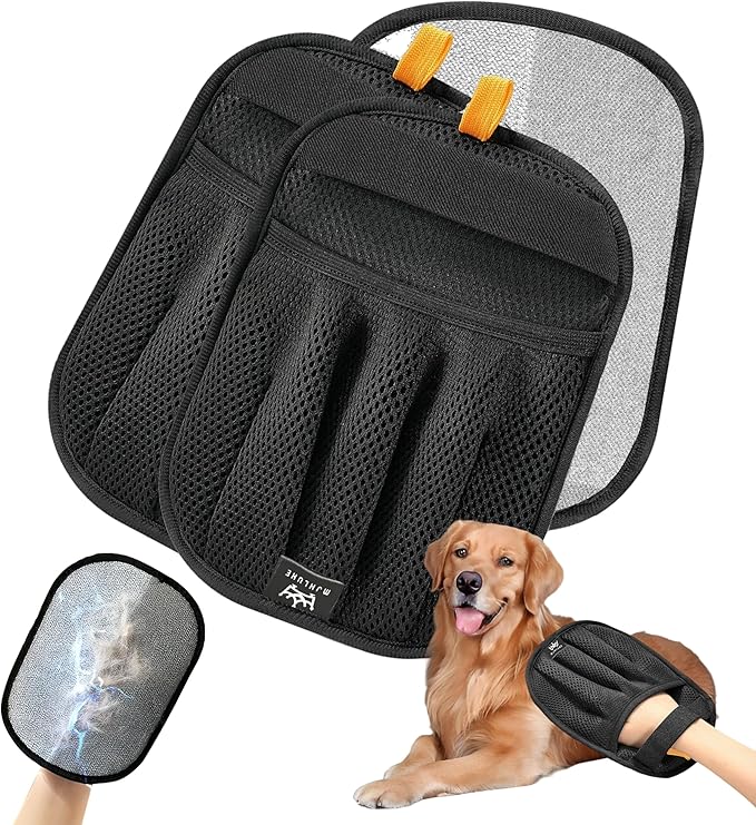 Mjhluxe 2-Pack Pet Hair Removal Glove for Cats & Dogs, Five-Finger Electrostatic Reusable Gloves for Removing Fur from Couch, Carpet, Clothing & Car Seats