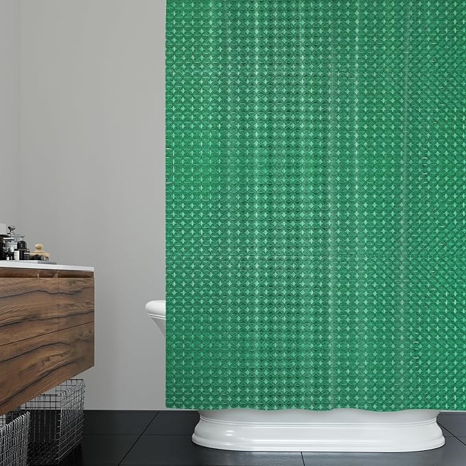 ggaimwf 72x78 Inch Solid Color Shower Curtain for Bathroom Waffle Bath Water Resistant Fabric Curtains Green Modern Thick Shower Stall Curtain with Metal Hooks
