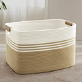 SunNewt 86L Extra Large Laundry Basket with Leather Handles for Living Room Storage, Woven Rope Baskets for Blanket, Kids Toy, Gifts, Wicker Hamper for Bedroom Dirty Clothes, 24"x16"x14" Khaki