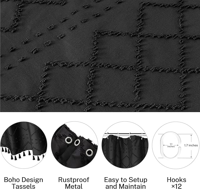 Siiluminisoy Small Stall Shower Curtain Black Fabric Shower Curtain 36 x 72 Half Size Tufted Texture Striped Textured Minimalist Cloth Shower Curtains for Bathroom
