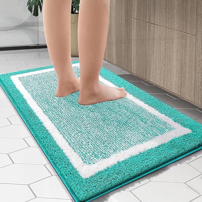 OLANLY Bathroom Rugs 30x20, Extra Soft and Absorbent Microfiber Bath Mat, Non-Slip, Machine Washable, Quick Dry Shaggy Bath Carpet, Suitable for Bathroom Floor, Tub, Shower (Medium, Green)