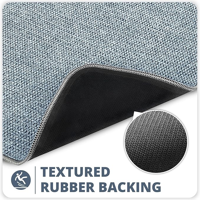 Bosap Bath Mat,Ultra Thin Bathroom Runner Rugs,Large Bath Mats for Bathroom,Quick Dry,Non-Slip,Machine Washable,Low Pile,Bath Rug,Shower Outside,Sink,Home Decor Accessories.Blue,1'9"x3'11"（21x47inch）