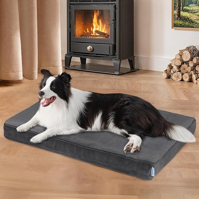 ZAKAPAWS Dog Bed for Large Dog - Orthopedic Pet Beds with Memory Foam, Waterproof Removable Washable Cover with Non-Slip Bottom, Grey, 35" L x 23" W x 3" H