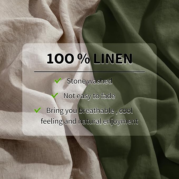 LBRO2M 100% Linen Sheet Set Twin Size,Bed Sheets 3 Piece Sets,Solid Color Natural Flax Bed Sheets Soft Breathable Bedding,16" Deep Pocket,All Season (Twin, Olive Green)