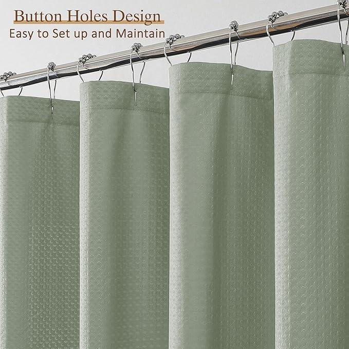 Ebesto Sage Green Shower Curtains for Bathroom, Waffle Embossed Textured Soft Fabric Hotel Shower Bath Curtain, Modern Polyester Water Repellent Machine Washable Bath Decor, 72Wx72L Inches