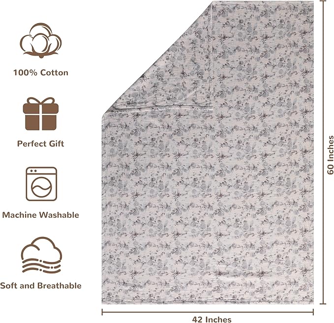 NTBAY 2 Layer Muslin Cotton Baby Swaddle Blanket, 42x60 Soft and Breathable Receiving for Newborns and Infants, Perfect for Crib, Stroller, Travel, Lightweight Nursery Blanket, Vintage Bloom