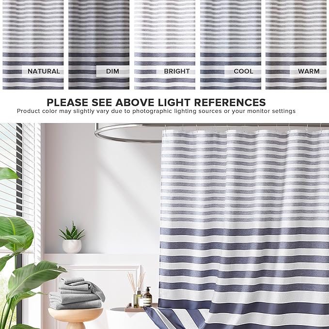 Madison Park Shower Curtain Spa Waffle Weave Long Shower Curtain for Bathroom 3M Scotchgard Moisture Management, Spa Quality Modern Shower Curtains for Bathroom, Long: 72x78 Blue Ombre
