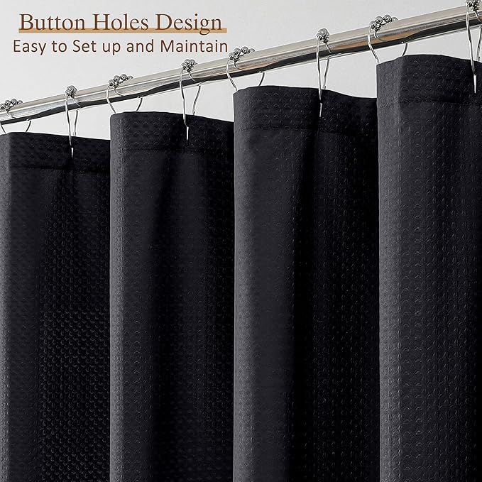 Ebesto Black Stall Shower Curtain 36 x 72 Inch, Textured Soft Fabric Waffle Narrow Size Modern Shower Small Curtain for Bathroom Hotel, Machine Washable, Water Resistant, 36Wx72L Inches