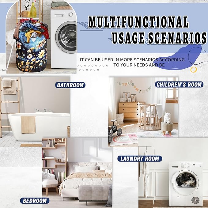 Watercolor Flowers Laundry Hamper Foldable Oxford Cloth Night Starry Sky Floral Laundry Basket With Handle Portable Clothes Storage Basket Laundry Bag 18.9"x16.5" For Laundry Room/Bedroom/Bathrooms