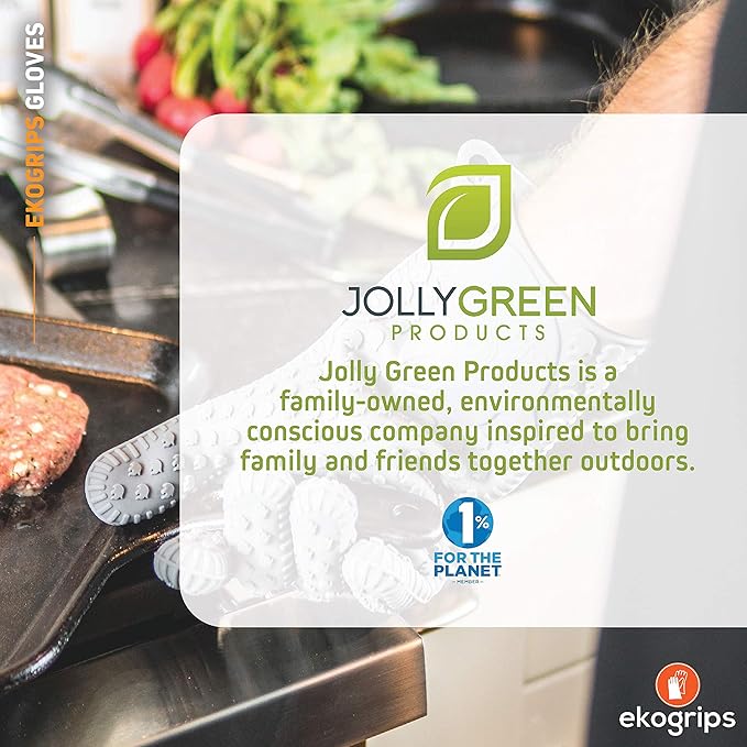 Jolly Green Products Ekogrips Premium Grilling Gloves Heat Resistant BBQ Gloves for Indoor and Outdoor Cooking, Meat Handling Gloves, Kitchen Oven Gloves with Fingers, Silicone Oven Mitts