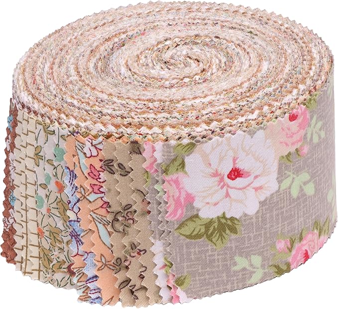 Hanjunzhao Jelly Roll Fabric Strips for Quilting, Crafting, and Sewing, 42 Strip Jelly Rolls Fabric Clearance, Soft Cotton for Blanket, Rug, Upholstery, Home Decor, and Purse Making, Light Coffee