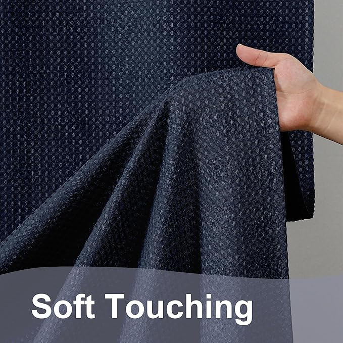 OWENIE Navy Blue Shower Curtain 96 Inch Extra Long, Waffle Weave Textured Fabric Bathroom Curtains, Water Repellent Thick Soft Hotel Spa Luxury Elegant Bath Curtain, Machine Washable, 72x96 Inch