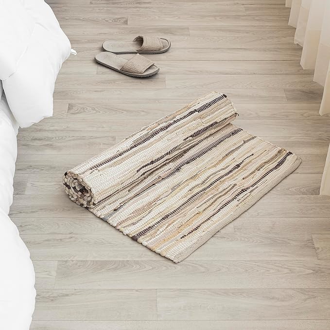 HOMEMONDE Beige Rag Rug 2'x6' Runner Recycled Soft Cotton Chindi Rugs Hand Crafted Reversible Boho Home Decor for Kitchen, Entyrway, Bedroom, Living Room