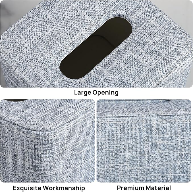Cretkhp Square Tissue Box Cover with Magnetic Closure, Modern PU Leather Tissue Box Holder for Bathroom Vanity Countertop Night Stands Bedroom Office Desk, Stylish Cube Tissue Holder (Blue)