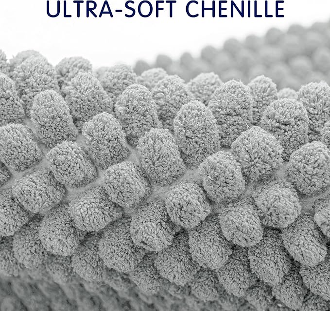SUBRTEX Bathroom Rugs Chenille Bath Rug Soft Short Plush Bath Mat Soft Shower Mat Water Absorbent Shower Mat Quick Dry Machine Washable(Light Gray,16" x 24")