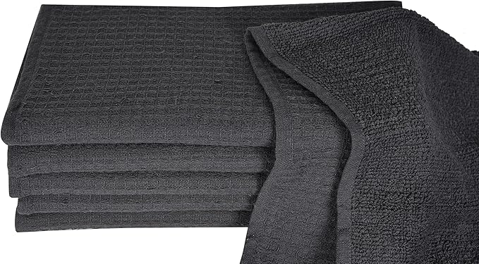 Candy Cottons Dish Towels|Kitchen Dish Cloths Two-Sided Waffle Terry|13x28 Inches 100% Cotton Dish Rags Washing Dishes|Super Absorbent Reusable Quick Drying Dish Towels| 6-Pc Set Grey