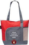 DISCOUNT PROMOS Custom Go Getter Sport Tote Beach Bags Set of 6, Personalized Bulk Pack - Reusable, Great for Shopping, Beach, Picnic, Other Outdoor Adventure - Red