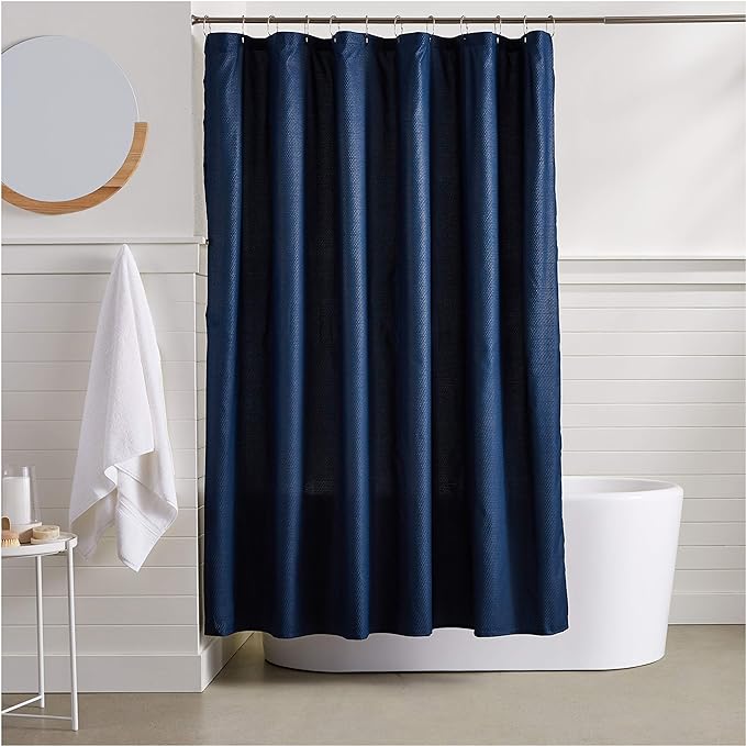 Amazon Basics Waffle Weave Shower Curtain, 72" x 72", Navy Blue
