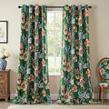 MYSKY HOME Floral Blackout Curtains 95 Inch Length Black Out Thermal Insulated Privacy Protect Vintage French Country Botanical Flower Printed Grommet for Living Room Dining Room, Pack-2, 52", Green