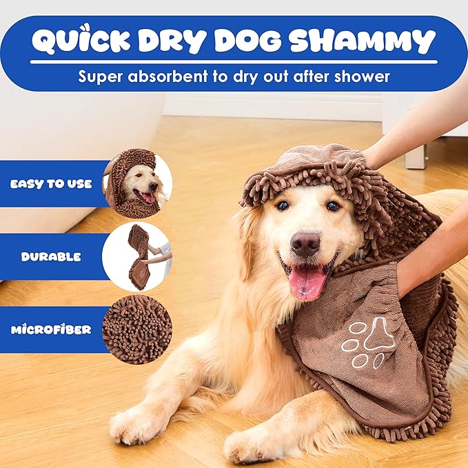 EDENATURE Microfiber Dog Bath Towel – Super Absorbent Dog Towels for Drying Dogs Large & Small, Quick Dry Pet Towel with Hand Pockets, Soft & Durable Puppy Towel, Machine Washable – Coffee
