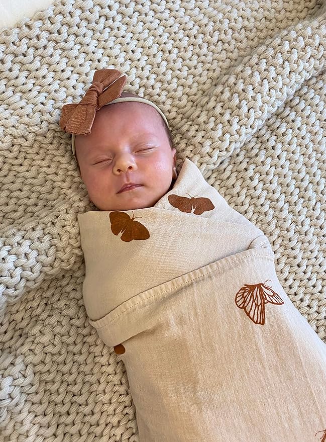 Leyl&Ari Muslin Swaddle Blanket |100% Organic Cotton Receiving Wrap (Boho Butterflies Set)