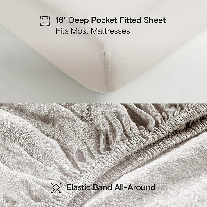 Sijo Stone Washed Organic French Linen Bed Sheet Set, GOTS Certified Organic, Best Cooling Linen Sheet Award by Sleep Foundation, 3 Piece - 2 Pillowcases and 1 Fitted Sheet (Classic, Queen)